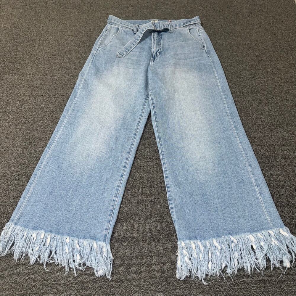Sneak Peek High Rise Cropped Wide Leg Fringe Jeans Womens Size 3/W26 Boho Casual
